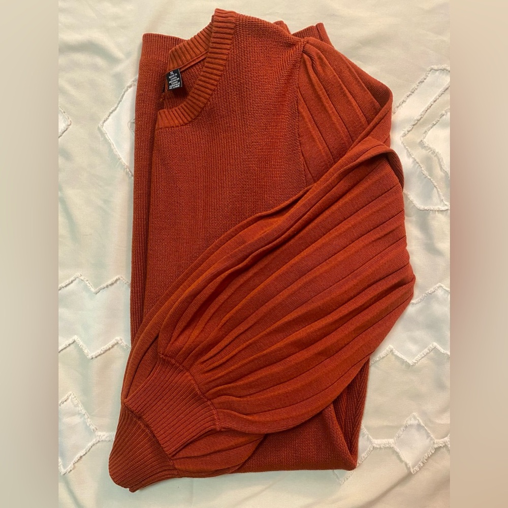 Burnt Orange Body Con with Pleated Sleeves